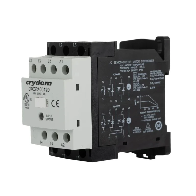 Crydom DRC Solid State Contactor 3-Pole 7.6A 1 NO/1 NC 400V AC DRC3R40D420