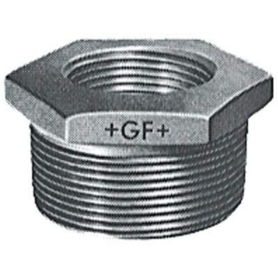 Georg Fischer Galvanised Malleable Iron Fitting Straight Reducer Bush Male BSPT 1-1/2 in to Female BSPP 1/2 in 770241233