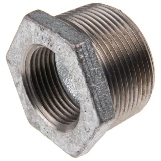 Georg Fischer Galvanised Malleable Iron Fitting Straight Reducer Bush Male BSPT 1-1/2 in to Female BSPP 1 in 770241235