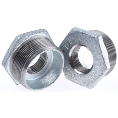 Georg Fischer Galvanised Malleable Iron Fitting Straight Reducer Bush Male BSPT 2 in to Female BSPP 1 in 770241239