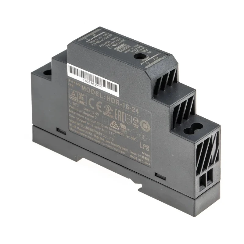 MEAN WELL Ultra Slim Switched Mode DIN Rail Power Supply AC/DC Input 85V ac to 370V dc 24V dc 630mA Output 15.2W HDR-15-24