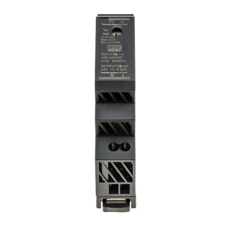 MEAN WELL Ultra Slim Switched Mode DIN Rail Power Supply AC/DC Input 85V ac to 370V dc 24V dc 630mA Output 15.2W HDR-15-24