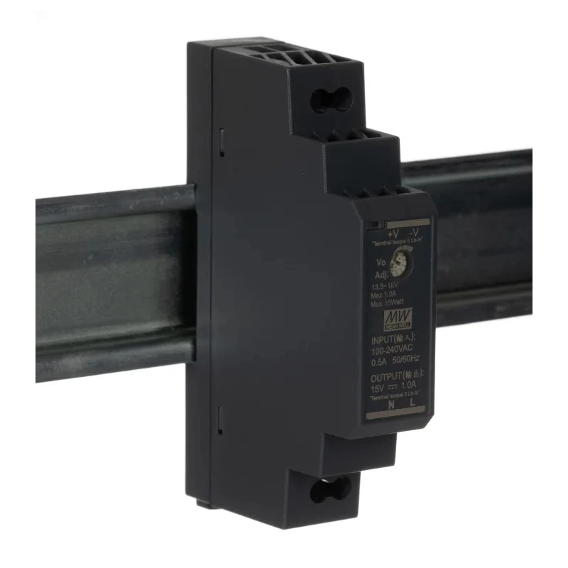 MEAN WELL Ultra Slim Switched Mode DIN Rail Power Supply 85-370V AC/DC Input 15V DC, 1A Output, 15W HDR-15-15