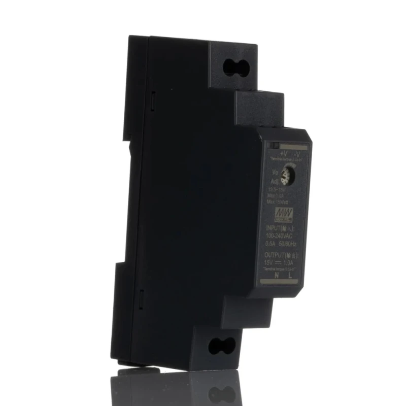MEAN WELL Ultra Slim Switched Mode DIN Rail Power Supply 85-370V AC/DC Input 15V DC, 1A Output, 15W HDR-15-15