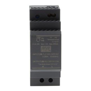 MEAN WELL Ultra Slim Switched Mode DIN Rail Power Supply 370V DC/264V AC Input 24V DC, 1.5A Output, 36W HDR-30-24