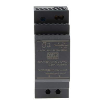 MEAN WELL Ultra Slim Switched Mode DIN Rail Power Supply 370V DC/264V AC Input 24V DC, 1.5A Output, 36W HDR-30-24