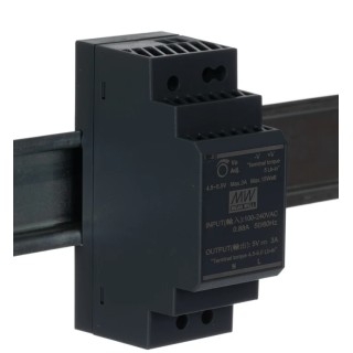 MEAN WELL Ultra Slim Switched Mode DIN Rail Power Supply 264V AC/370V DC Input, 5V DC Output, 3A, 15W HDR-30-5
