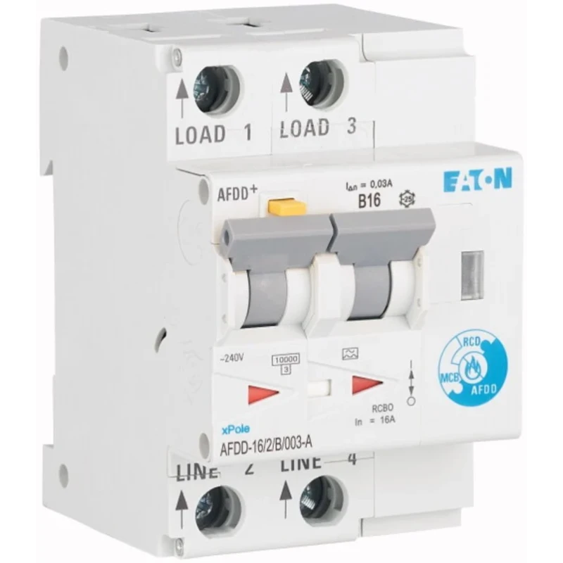 Eaton Residential Arc Fault Detection Device RCBO 16A Current Rating 2-Pole 30 mA Trip Sensitivity 187204 AFDD-16/2/B/003-A