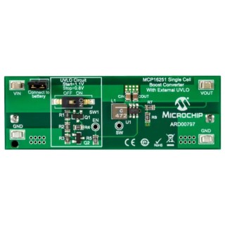 Microchip Single Cell Boost Converter Evaluation Board with MCP16251 Ultra Low Power Boost Converter ARD00797