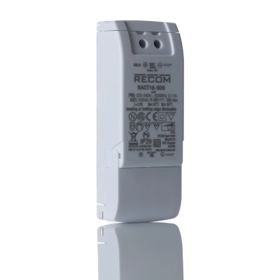 Recom IP20 1 Output LED Driver, 18V dc to 36V dc, 18 W, 500mA Constant Current, Enclosed AC-DC Power Supply 
