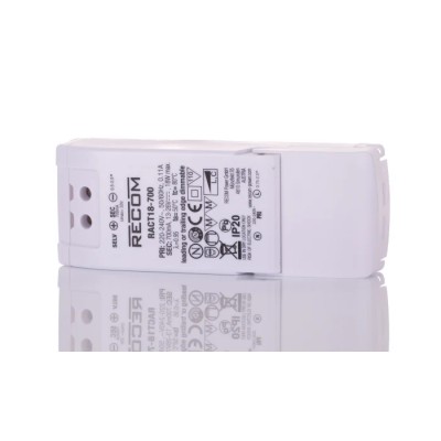 Recom IP20 1 Output LED Driver, 13V to 26V DC, 18W Maximum Power, 700mA Constant Current, Screw Mount, IP20