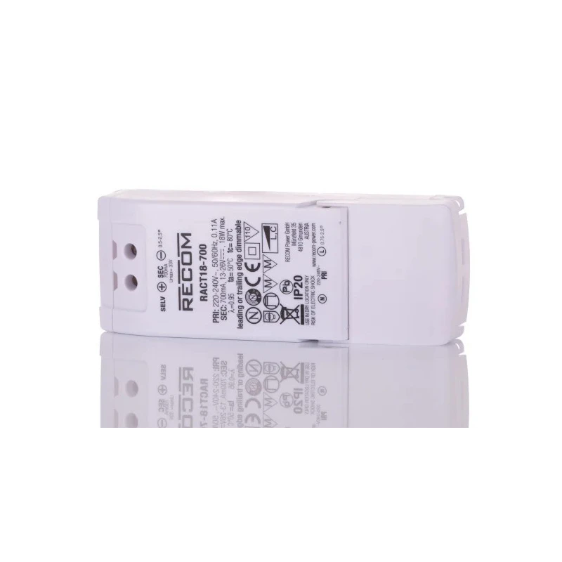 Recom IP20 1 Output LED Driver, 13V to 26V DC, 18W Maximum Power, 700mA Constant Current, Screw Mount, IP20 