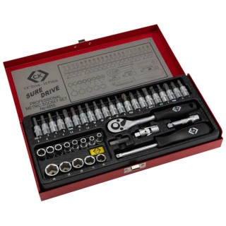 CK 39-Piece 1/4 in Standard Socket Set Chrome Vanadium Steel Satin Chrome Finish T4655