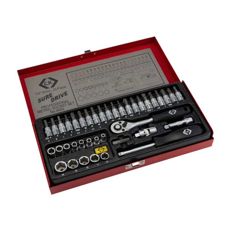 CK 39-Piece 1/4 in Standard Socket Set Chrome Vanadium Steel Satin Chrome Finish T4655