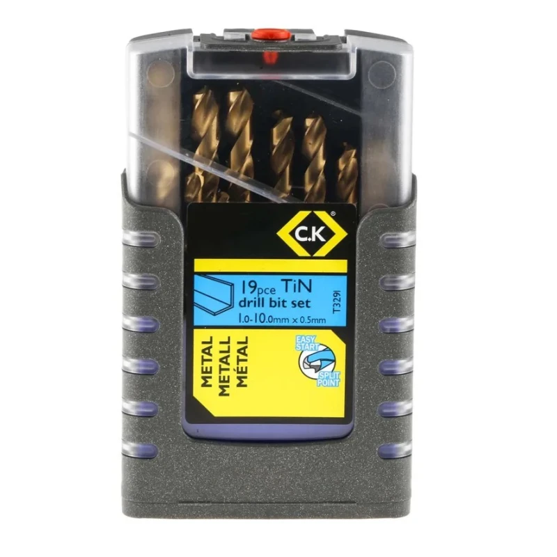 CK 19-Piece Twist Drill Bit Set for Metal, 1 mm to 10 mm, HSS, Titanium Nitride Coated T3291