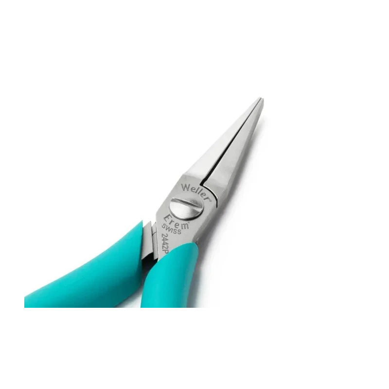 Weller Erem Flat Nose Plier Smooth Jaw 3.4 mm Tip, 1.5in Jaw Length, 5.7in Overall Length, Ergonomic Handle, ESD Safe 2442P