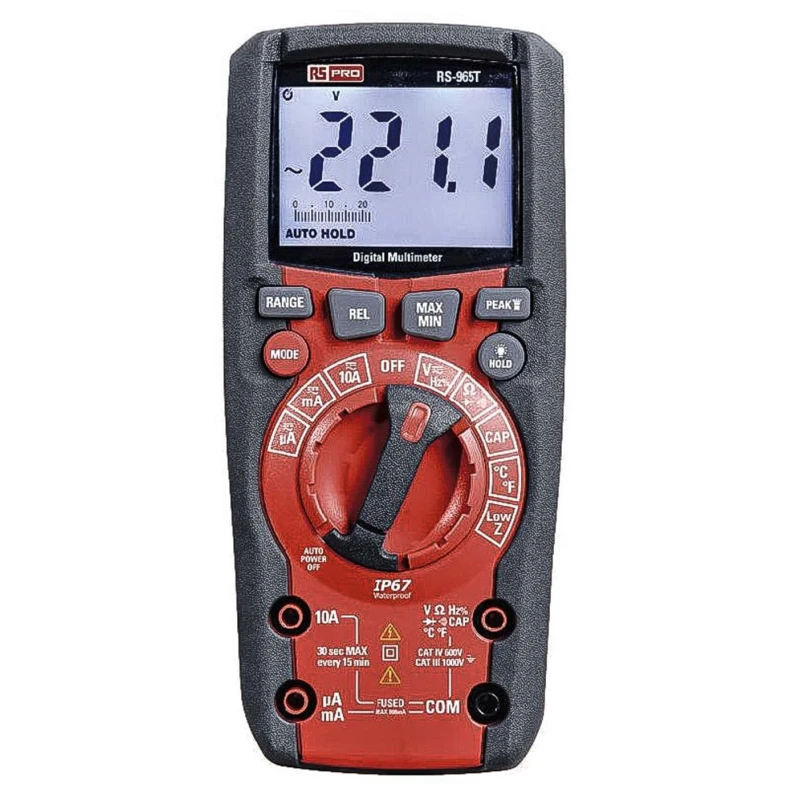 RS PRO Heavy Duty Handheld True RMS Digital Multimeter 1kV AC/DC, CAT III CAT IV 1000V, LCD Display RS-965