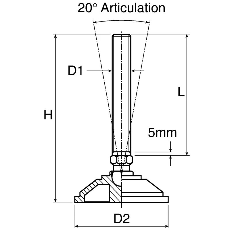 Nu-Tech Engineering Adjustable Foot M20 Thread 100 mm Base Diameter Stainless Steel 3000 kg Static Load Capacity 10 A080/009