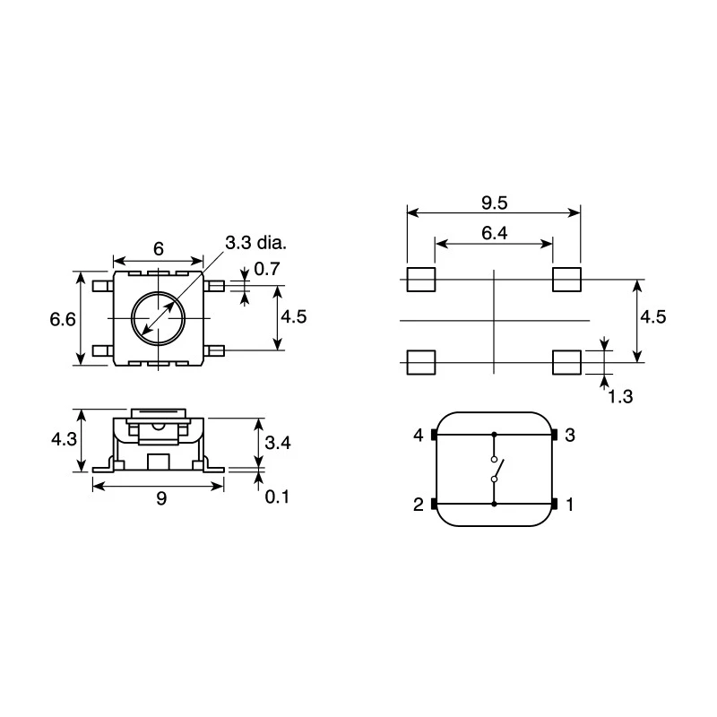 Omron Black Tactile Switch Button 0.55 mm SPST 50mA 24 V dc Surface Mount B3S-1002