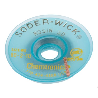 Chemtronics 3 m De-Soldering Braid Width 1.5mm Anti-Static Copper Wick with R and RMA Flux 802104