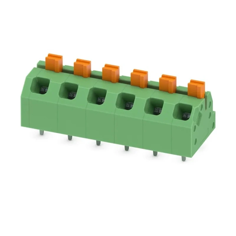 Phoenix Contact Angled Wave Soldering Mount PCB Terminal Block Green Polyamide Housing 16A 320V 6 Contacts 5mm Pitch 1862453