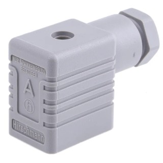 Hirschmann GMN 2P+E DIN 43650 B Solenoid Valve Connector, 16A Current, 250V AC/DC, Grey Polyamide 932987106 GMN 209 NJ grey
