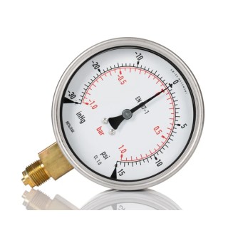 RS PRO 100 mm Stainless Steel Bottom Entry BSPM Pressure Gauge G 3/8, 1 bar 188-992