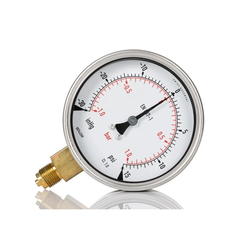 RS PRO 100 mm Stainless Steel Bottom Entry BSPM Pressure Gauge G 3/8, 1 bar 188-992