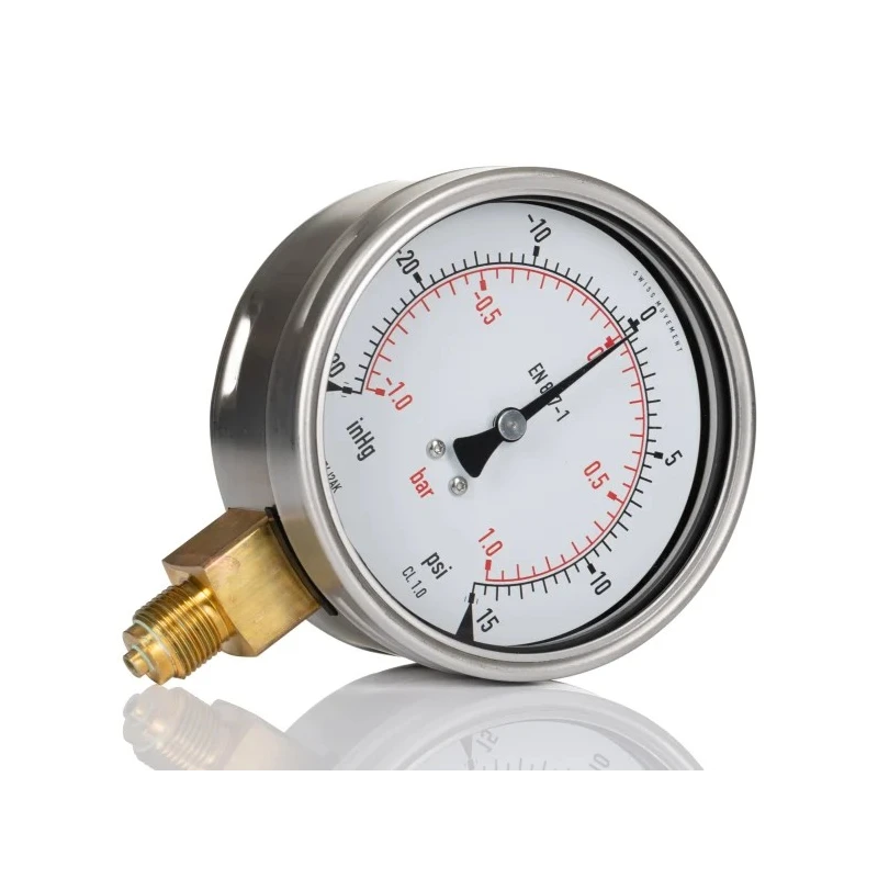 RS PRO 100 mm Stainless Steel Bottom Entry BSPM Pressure Gauge G 3/8, 1 bar 188-992