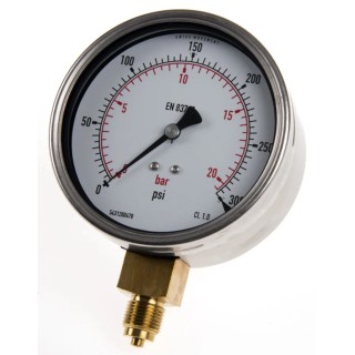 RS PRO 100 mm G 3/8 BSPM Pressure Gauge 300 psi ±1% Accuracy Stainless Steel Case 189-030