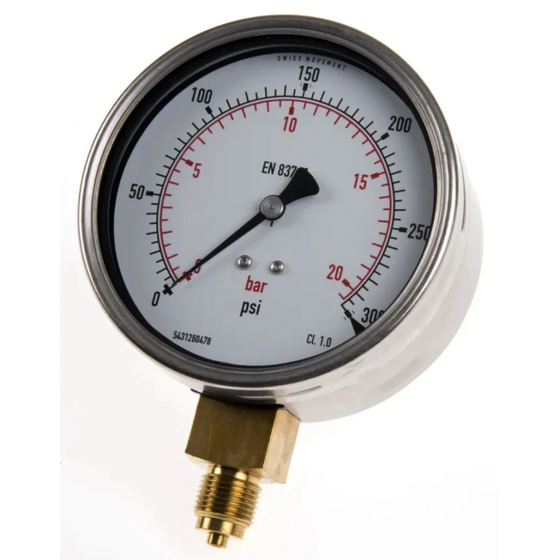 RS PRO 100 mm G 3/8 BSPM Pressure Gauge 300 psi ±1% Accuracy Stainless Steel Case 189-030
