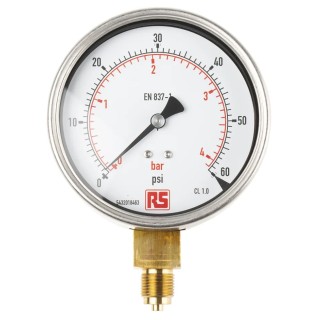 RS PRO 100 mm G 3/8 in BSPM Stainless Steel Case Pressure Gauge 60 psi 189-002