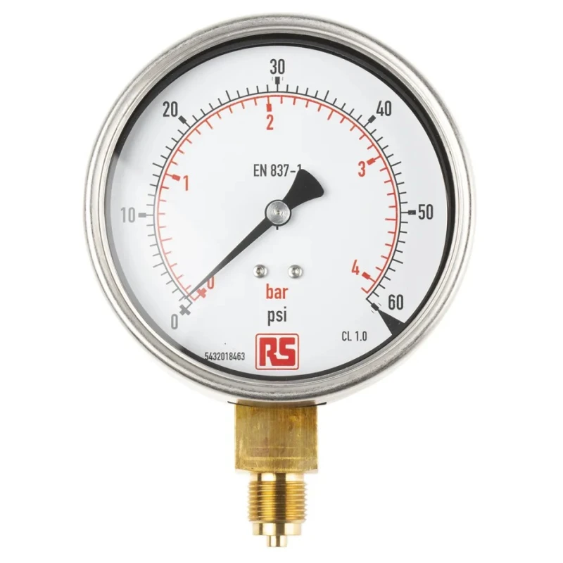 RS PRO 100 mm G 3/8 in BSPM Stainless Steel Case Pressure Gauge 60 psi 189-002