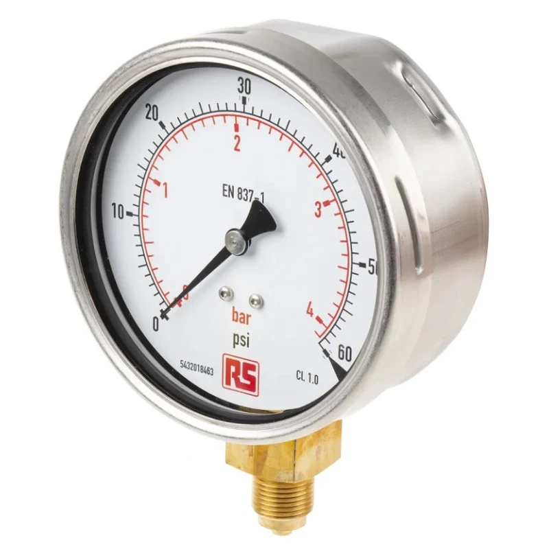 RS PRO 100 mm G 3/8 in BSPM Stainless Steel Case Pressure Gauge 60 psi 189-002