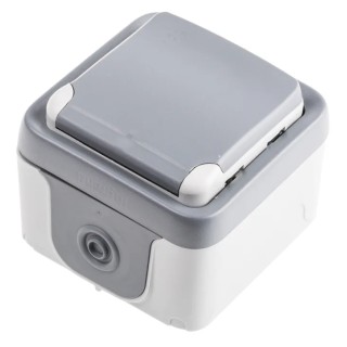 Legrand Grey 1 Gang 16A Surface Mount Outdoor Plug Socket Plexo Type E 0 697 31