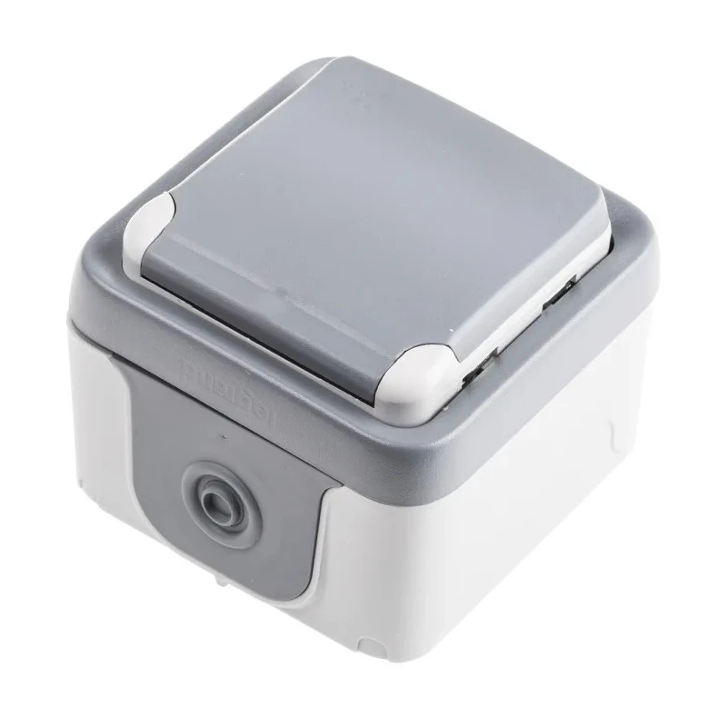 Legrand Grey 1 Gang 16A Surface Mount Outdoor Plug Socket Plexo Type E 0 697 31
