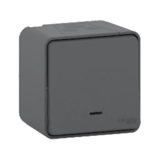 Schneider Electric Grey Push Button Light Switch, 1 Gang, LED Illuminated, IP55, 10A, Surface Mount, ABS Material MUR35028