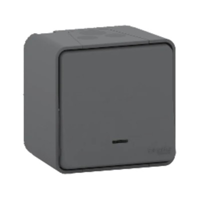 Schneider Electric Grey Push Button Light Switch, 1 Gang, LED Illuminated, IP55, 10A, Surface Mount, ABS Material MUR35028