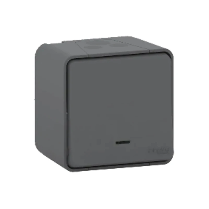 Schneider Electric Grey Push Button Light Switch, 1 Gang, LED Illuminated, IP55, 10A, Surface Mount, ABS Material MUR35028