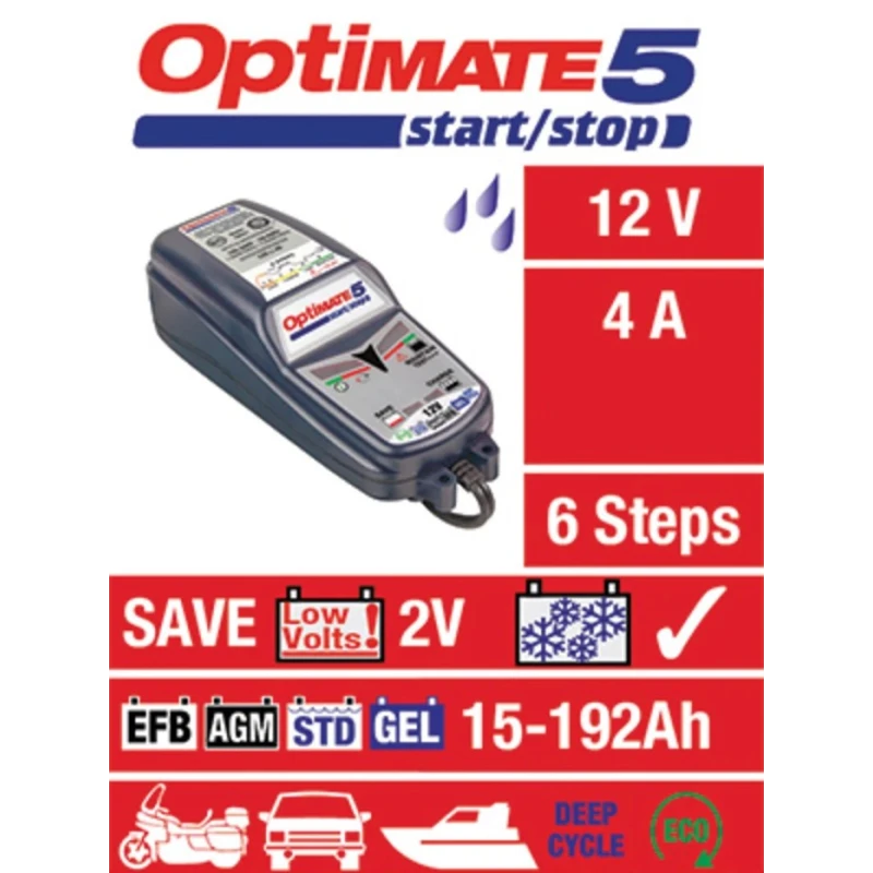 TecMate Automotive 6-Step 12V Lead Acid Battery Charger 4A with UK Plug TM232