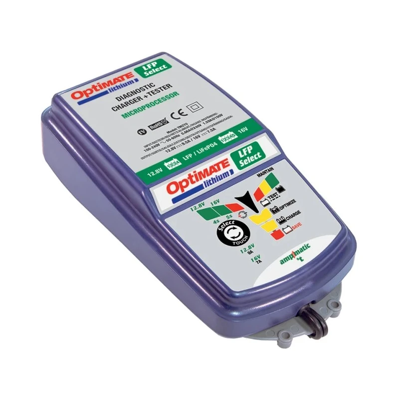 TecMate OptiMate Lithium Select 10-Stage Automotive Battery Charger 12.8V/16V 9.5A TM270