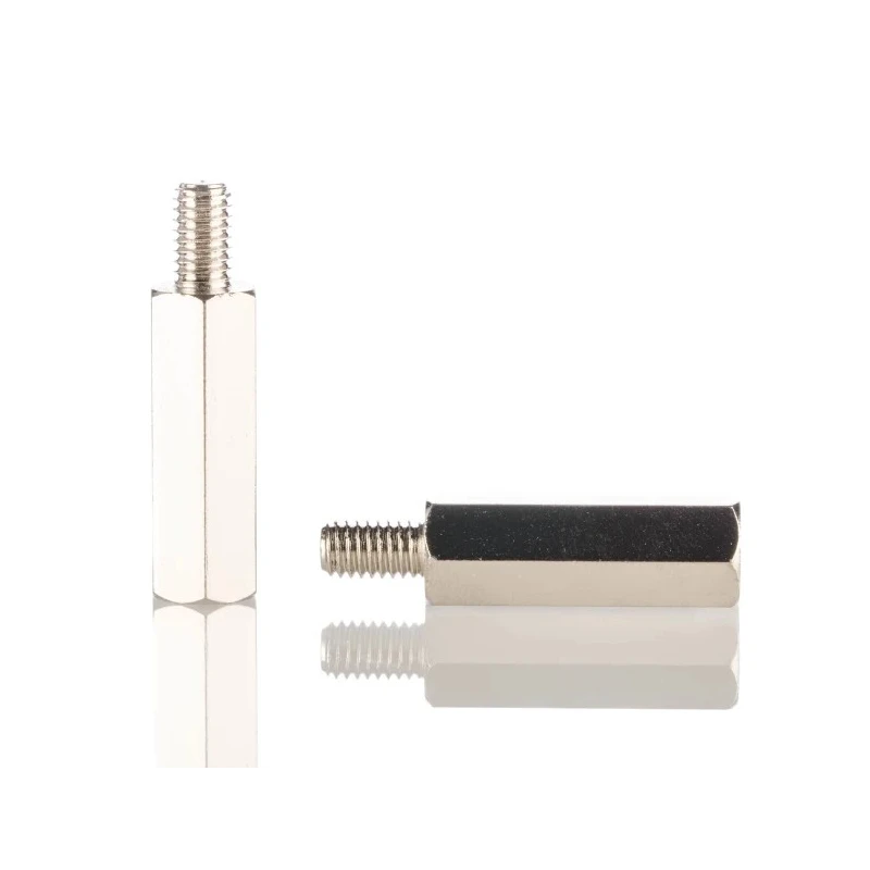 HARWIN M3 x 0.5 Threaded Standoff, 12 mm Body Length, 6 mm Stud Length, Hex Brass Spacer with Nickel Finish R30-3001202