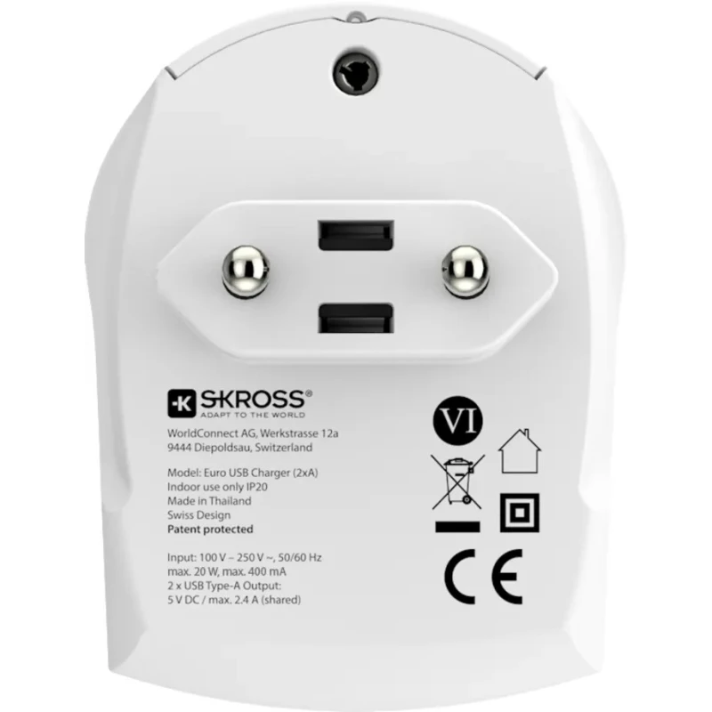 SKROSS 2 Output USB Type A AC-DC Converter Power Supply Adapter Type C 12W 5V DC Output 2.4A SKR-0083