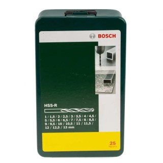 Bosch 25-Piece High Speed Steel Twist Drill Bit Set for Metal, 1 mm to 13 mm Size Range 2607019446