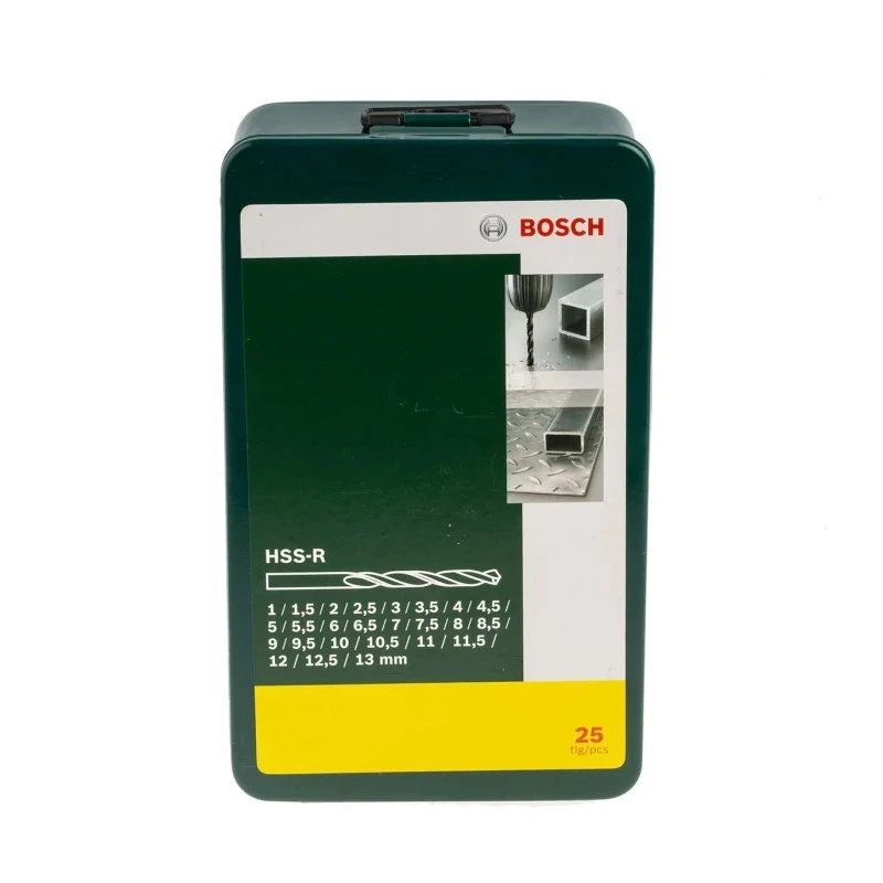 Bosch 25-Piece High Speed Steel Twist Drill Bit Set for Metal, 1 mm to 13 mm Size Range 2607019446