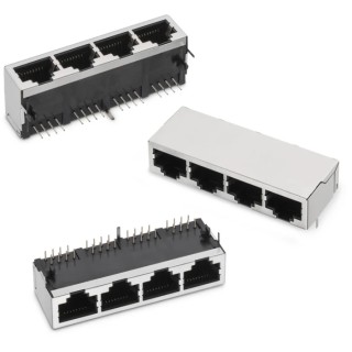 Wurth Elektronik WR-MJ Series RJ45 Connector Female PCB Nickel Plated Bronze Shield Horizontal 4 Port 8 Way RJ45