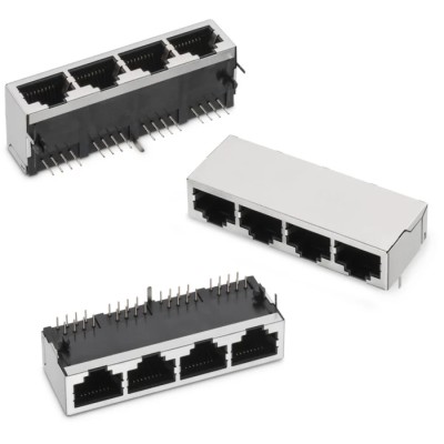 Wurth Elektronik WR-MJ Series RJ45 Connector Female PCB Nickel Plated Bronze Shield Horizontal 4 Port 8 Way RJ45
