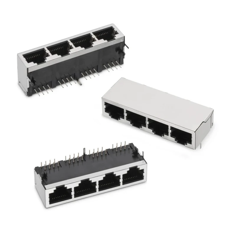 Wurth Elektronik WR-MJ Series RJ45 Connector Female PCB Nickel Plated Bronze Shield Horizontal 4 Port 8 Way RJ45