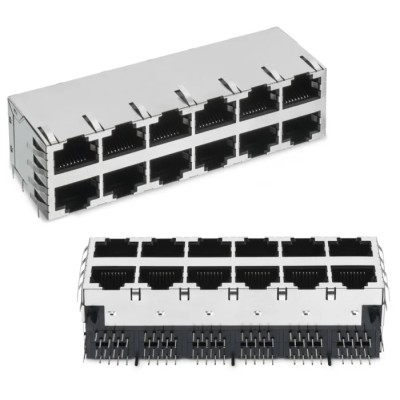 Wurth Elektronik WR-MJ Series RJ45 Connector Female, PCB Mount, Cat3 Nickel Plated Bronze Shield Horizontal 8 Port 8 Way RJ45