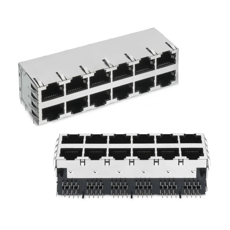 Wurth Elektronik WR-MJ Series RJ45 Connector Female, PCB Mount, Cat3 Nickel Plated Bronze Shield Horizontal 8 Port 8 Way RJ45